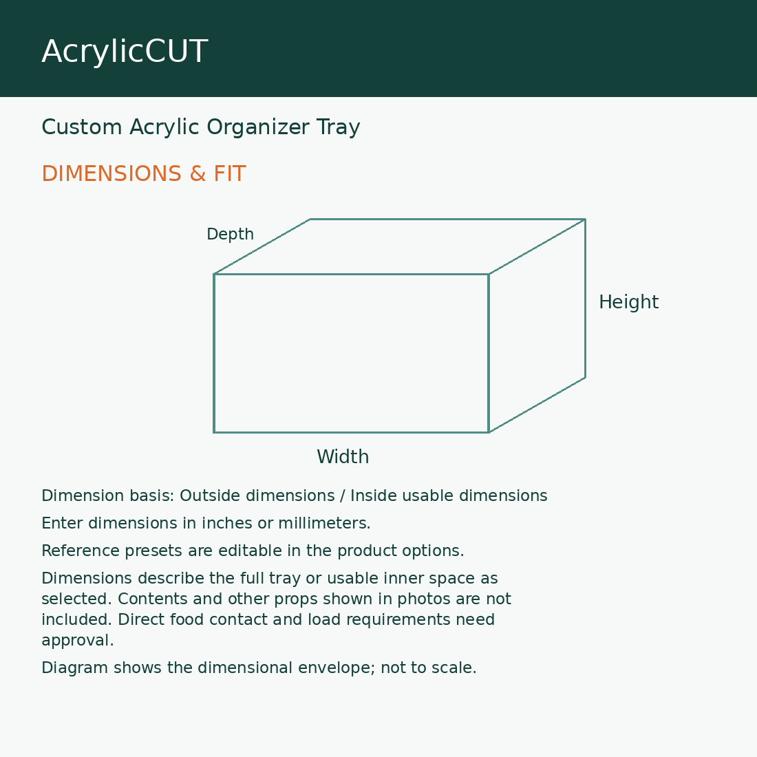 Custom Acrylic Organizer Tray — dimensions and fit