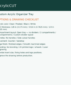Custom Acrylic Organizer Tray — configuration checklist